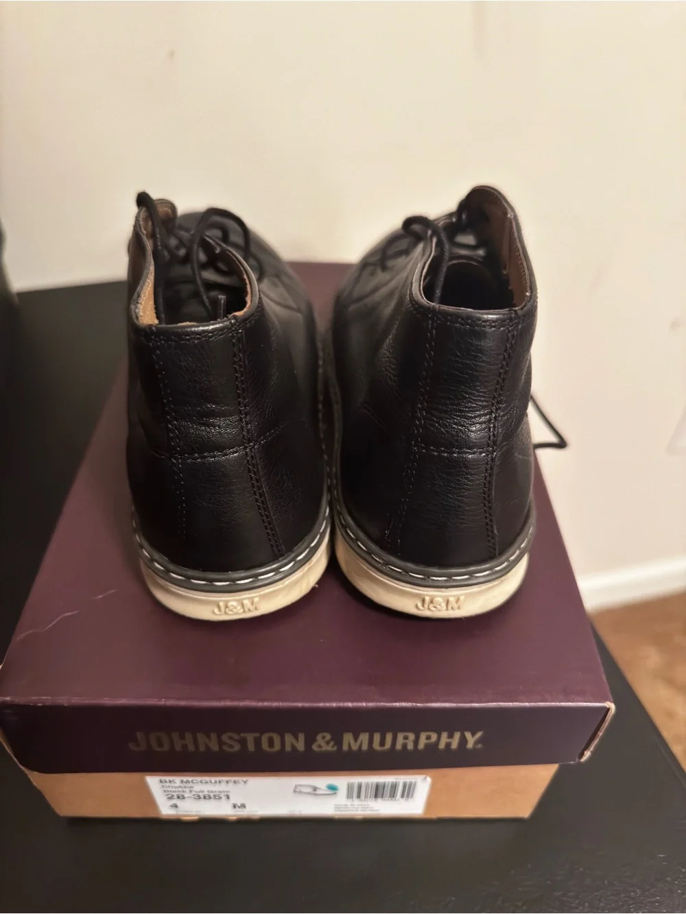 Johnston & Murphy Black Leather Chukka with Cream Sole